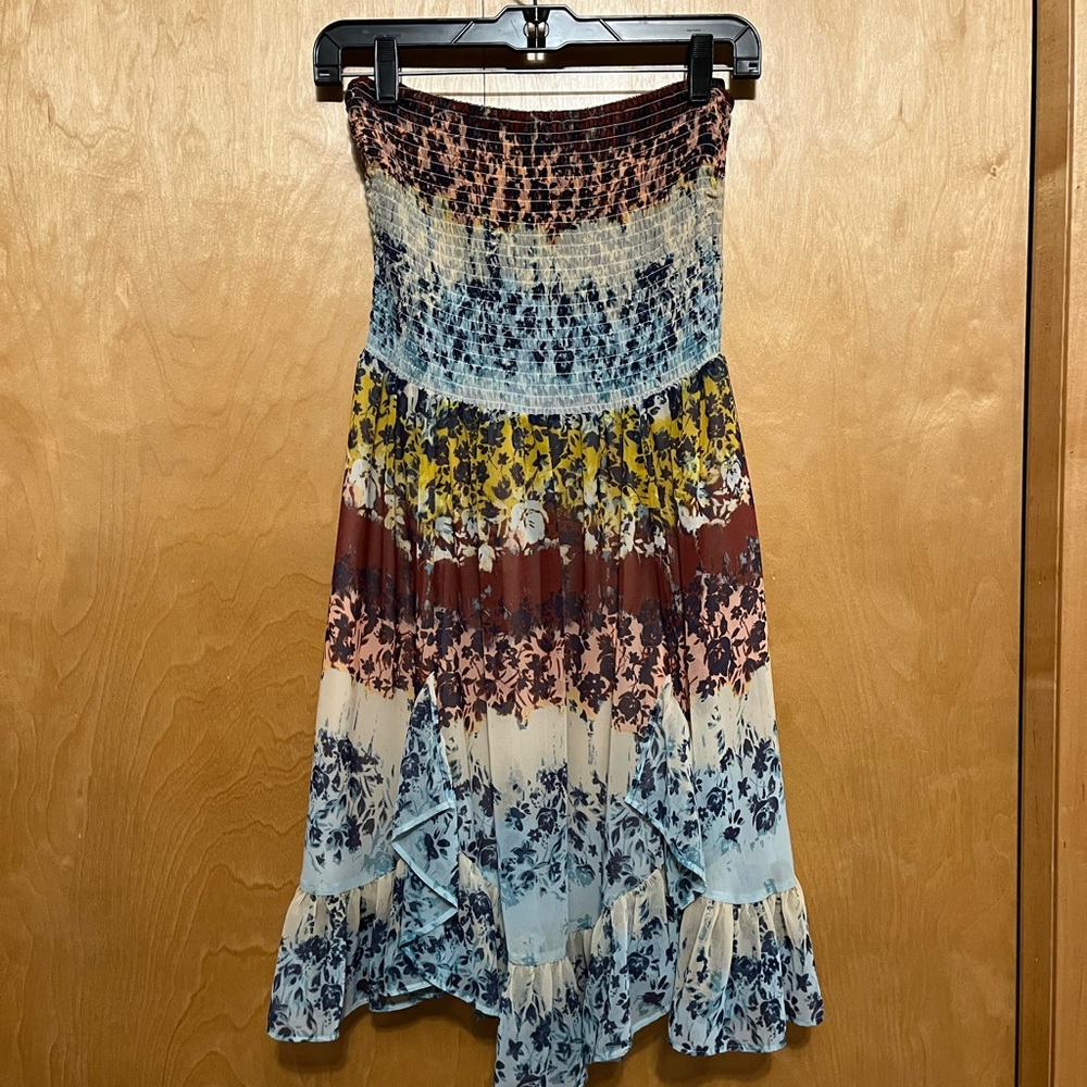 bebe bohemian strapless dress